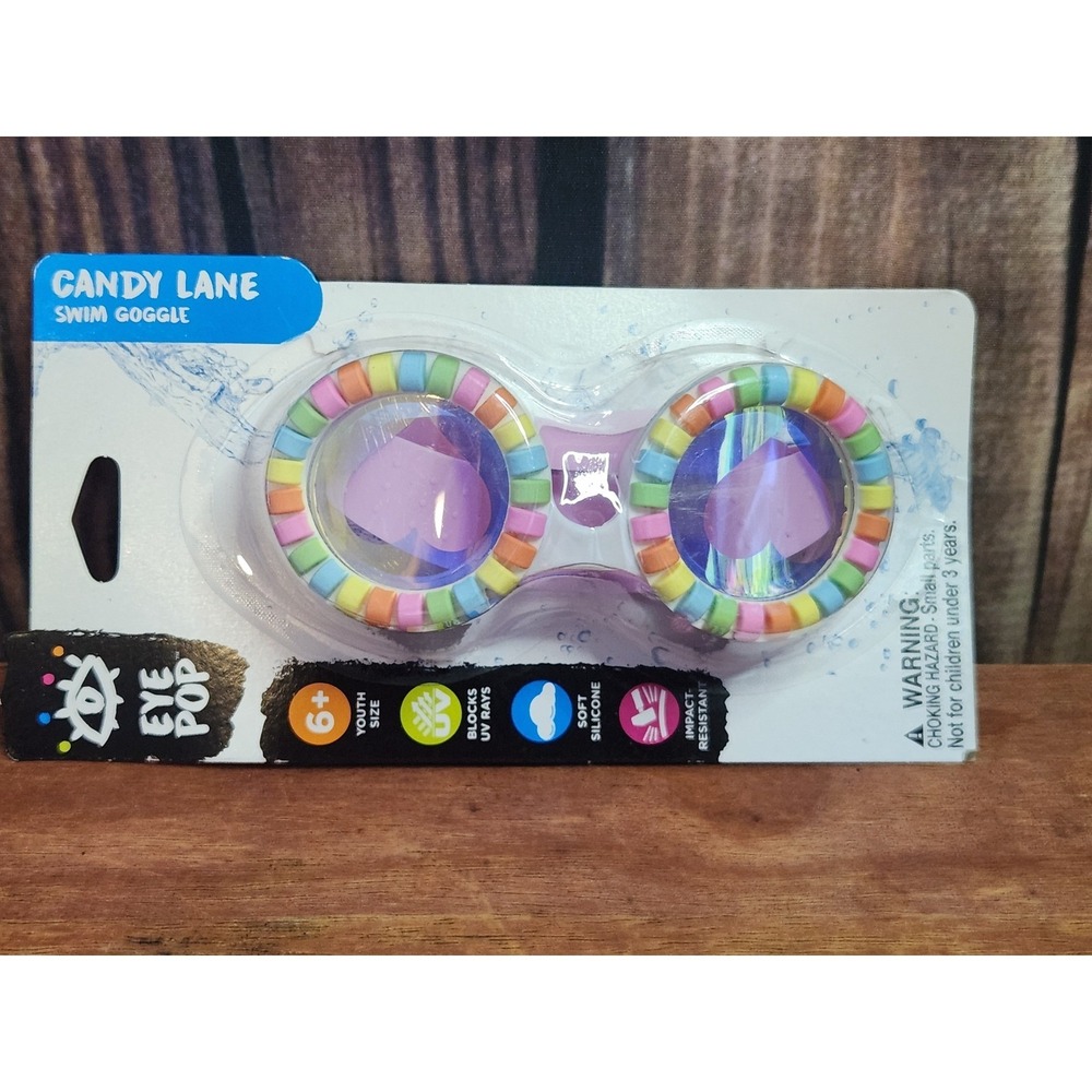 Eye Pop Candy Lane Youth Swim Goggles Heart Mirror Lens UV Protection New